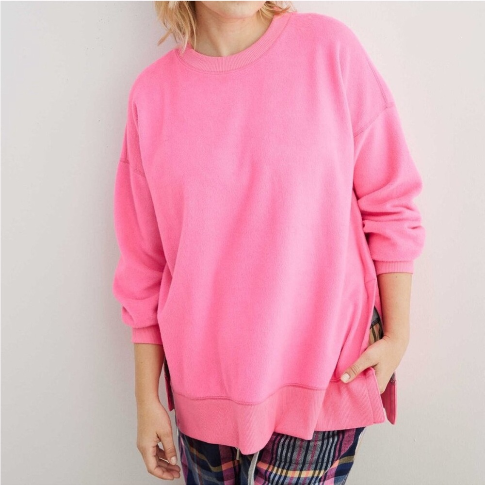 Aerie Coziest Desert Oversized Fleece Pullover Sweatshirt Neon Pink Small